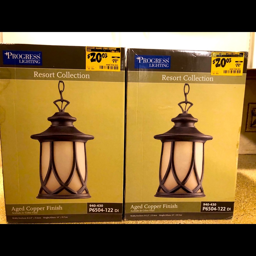 Two (2) Pendant Lights — Aged Copper